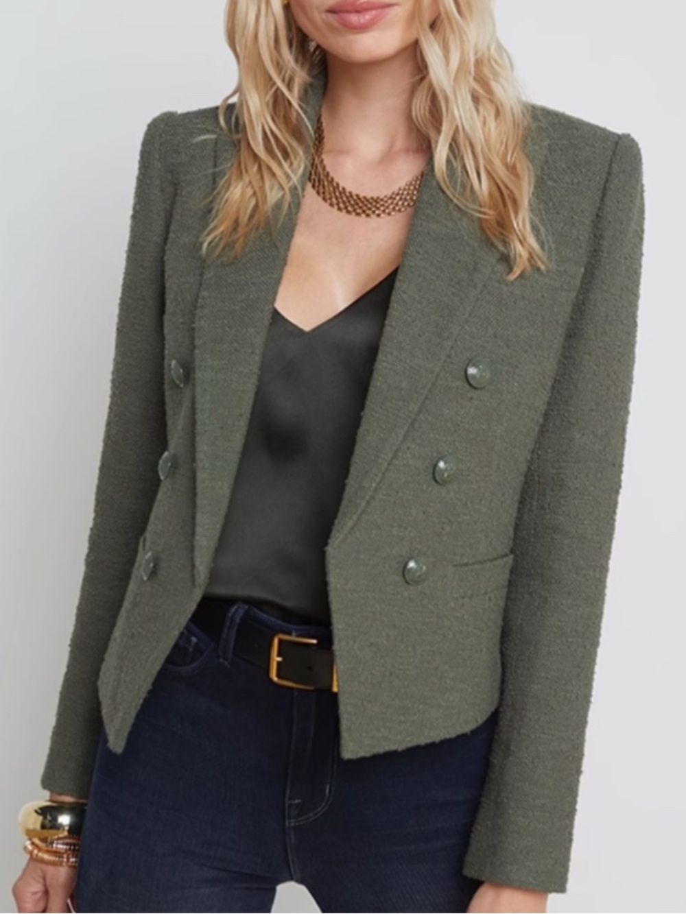 L’Agence Brooke double breasted blazer jacket olive green
